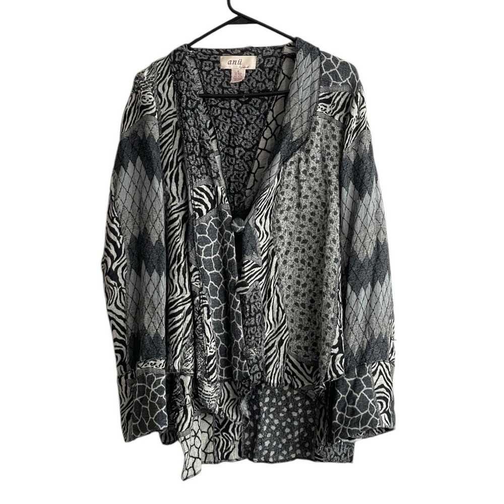 Anu by natural wool blend jacket blazer small mixed print patchwork black gray